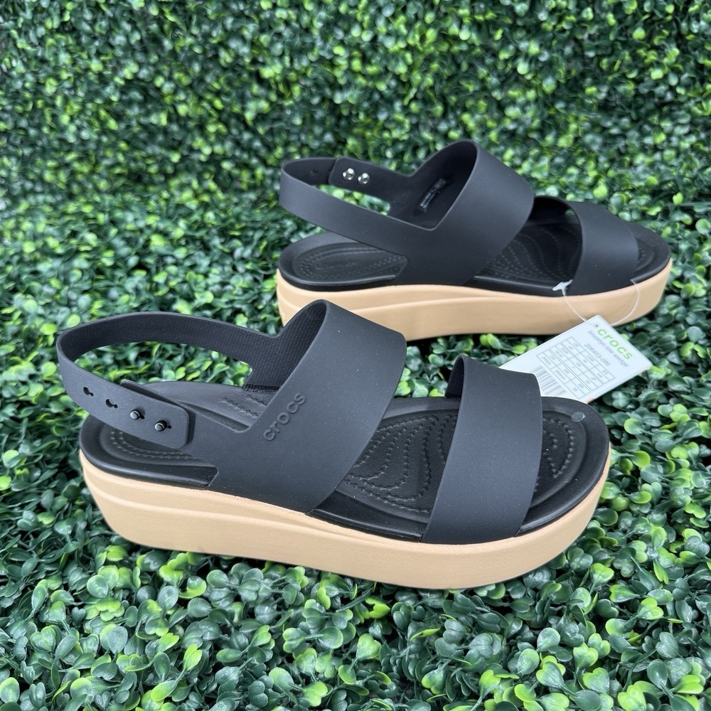 Crocs Brooklyn Wedge Sandals Womens 9 Black Slingback Strap Platform Shoe - Picture 2 of 7